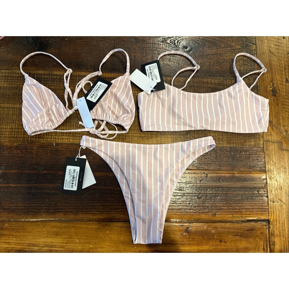 Jacks‎ Surfboards Pink Striped Bikini Two Tops S/M Bottoms S